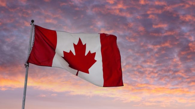 Canadian flag at sunset